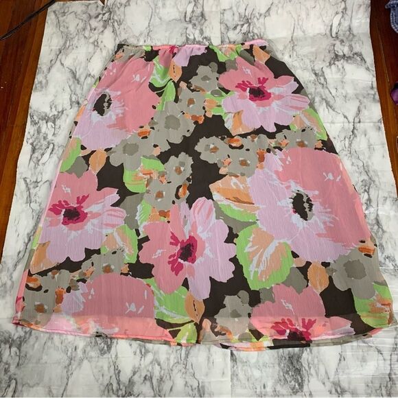 Croft & Borrow Floral Print Brown Pink Skirt Knee Length Size 16 - Picture 1 of 6